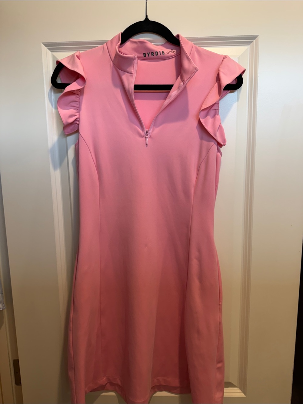 Byrdie Golf Pink Ruffle Cap Sleeve Quarter Zip Sporty Athletic Dress